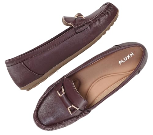 Image of Pluxh Women's Elegant Ballet Flats with Metal Accent | Soft Comfort Slip-On Shoes | Lightweight Everyday Footwear | Flexible Grip Sole | Office, Casual & Work Wear