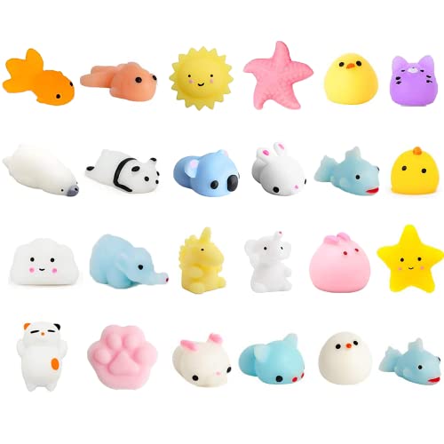 24 Pcs Mochi Squishies Mochi Squishy Toys Bulk Mini Kawaii Squishy Animals Squeeze Stress Relief Toys for Kids Easter Basket Stuffers Easter Theme Party Favors Squishy Easter Egg Filler