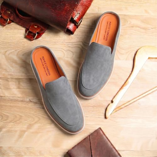 Image of HAYES LONDON Riviera Italian Suede Leather Backless Slip-On Mule Loafers for Men | Casual Summer Walk Half Shoes | Comfortable Open-Back Driving Loafers