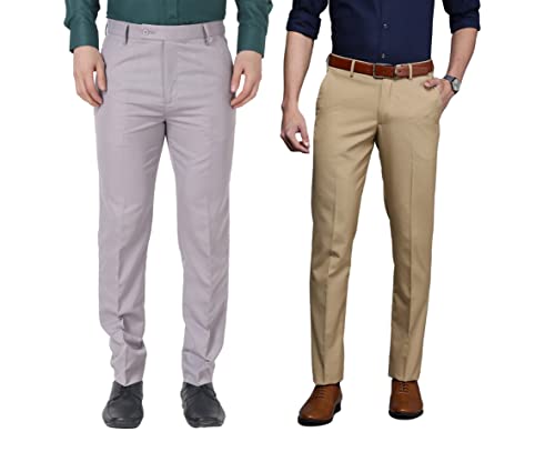Image of MALENO Men Formal Trouser Regular Fit Solid | Soft and Breathable Pant Combo (Pack of 2)