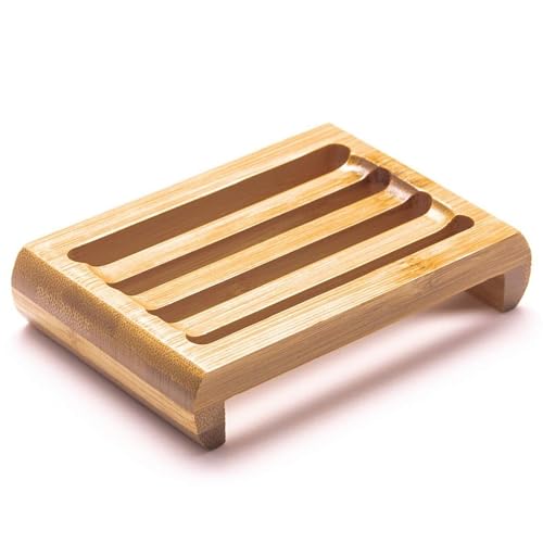 Jabonera de bambú | Bandeja de jabón de bambú | 11,5 cm x 8 cm | Producto ecológico, regalo ecológico (1 pieza), jabonera de madera, jabonera con drenaje