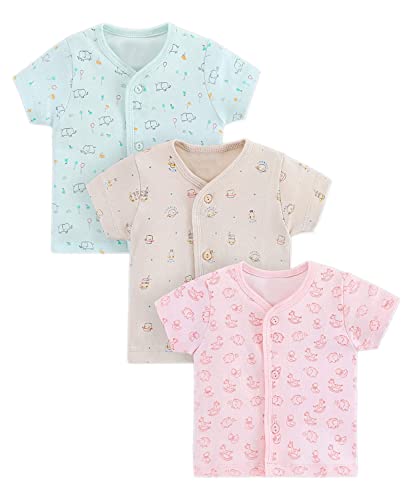 Baby Collection Baby Boys & Girls Printed 100% Pure Cotton Front Open Half Sleeve Jhabla Vest T-shirt Multicolour (Pack of 3)