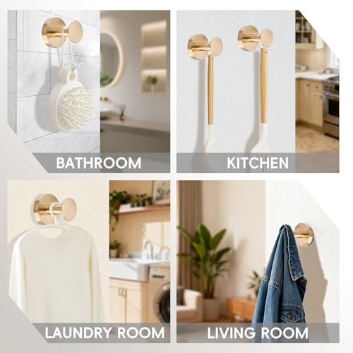 YWCOO Towel Hooks for Bathroom 304 Stainless Steel Coat Robe Clothes Hook for Bathroom Kitchen Living Room Wall Mounted Shower Hooks for Inside Shower 2 Golden (Drilling Installation) — view 6