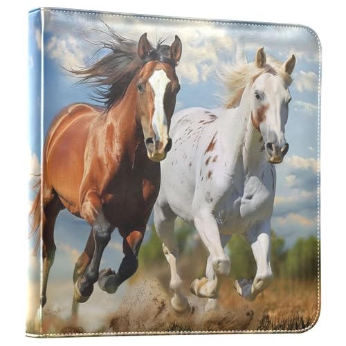 JIPONI Beautiful Horses Running Large Photo Album, DIY Leather Cover Scrapbook Albums for 4x6 5x7 6x8 Pictures, Self Adhesive Memory Book for Wedding, Baby, Family
