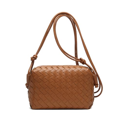 Image of Woven Crossbody Bags for Women Handmade Woven Purse Shoulder Bag Small Handbag PU Leather Purses Bag