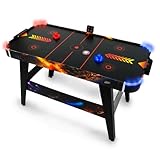 Airhockeytisch für Kinder ab 8 Jahre, LED Air Hockey Game für Jugendliche mit Beleuchtung, Airhockey Spieltisch mit Luft inkl. leuchtende Pusher und Pucks, Solar Fury 138x67x82 cm