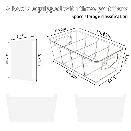 SPACELEAD 6 Pack Clear Pantry Organization Storage Bins with Dividers | Transform chaotic kitchen cabinets and refrigerators into a tidy food storage system. Easily find groceries and snacks. - Image 3