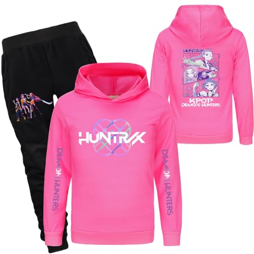 Girls 2 Piece K pop Outfits Casual Cartoon Graphic Long Sleeve Hoodies and Pants Tracksuit Fashion Clothing Sets