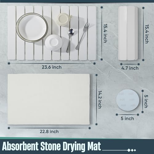 Uptimaz Stone Drying Mat for Kitchen Counter, 24"x16" Large Collapsible Dish Drying Mat with Non-Slip Pad and Sandpaper, Rolling Design, Quick Dry for Dishes, Bottles, Utensils by UPTIMAZ - Image 4