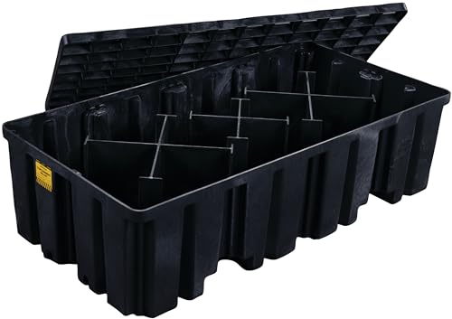 Image of Eagle 2 Drum Spill Containment Pallet with Drain and Forklift Pockets, 51.5 inchx26.25 inchx13.75 inch, 66 Gallon Sump, 4,000 lbs. Load Capacity Secondary Containment Pallet, Made in USA, Black, 1620B