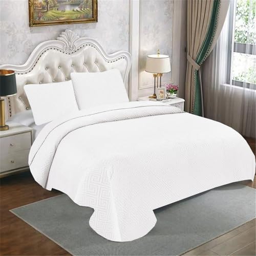 GREATOYAR Colcha para Primavera y Verano, Colcha Ligera Entretiempo, Polyester, Cubre Cama Fina Suave, Bicolor Reversible Liso, 220x260cm, 2 Fundas de Cojines 50x70cm, Hui Blanco