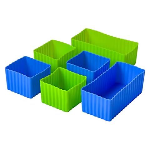 Yumbox Silicone Bento Box Accessories - Set of 6 Multicolor Mini Cubes (4) & Rectangles (2) in Blue & Green - Perfect for Lunch Portions & Baking Cups Cover