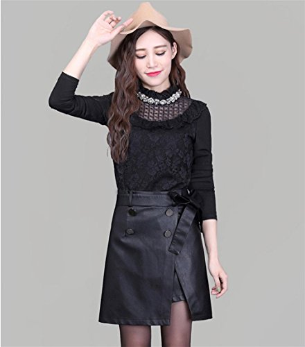 Jupe en cuir split ajustée HY noire pour silhouette élancée