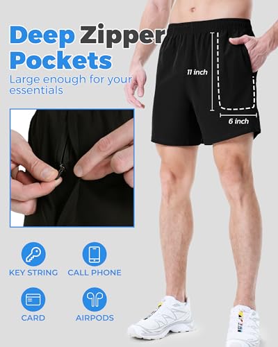 LalaHooK 2 Pack Gym Shorts Men - 5'' Quick Dry Athletic Workout Running Shorts for Casual Basketball with Zipper Pockets2