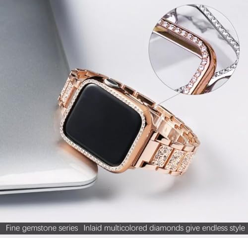 Bracelet iWatch Series 10 46 mm métal doré rose rigide coque protection montre connectée - 6