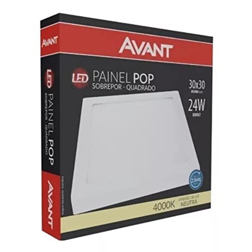 AVANT 768130872 Painel Led , Pop, Sobrepor Quadrado 30. Ne4000 K, 24 W, Bivolt Nh1680, Luz Neutra