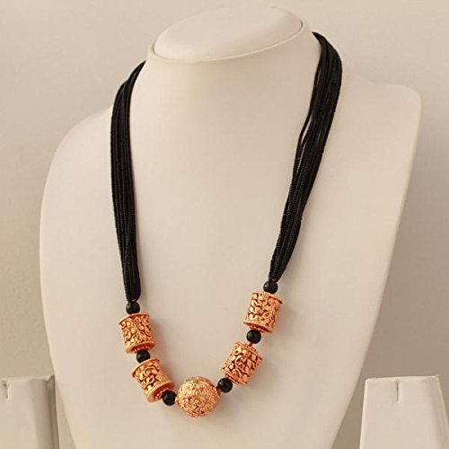 Buy Black Fashion Necklace with golden beads at Amazon.in