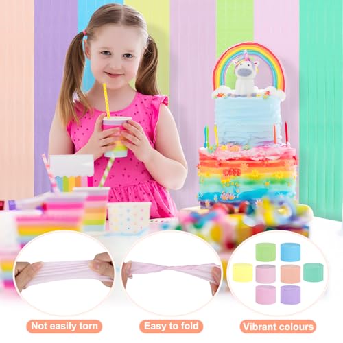 8 rolek kolorowego papieru krepowego, 8 kolorów krepy, tęczowe taśmy krepowe, do majsterkowania, z 1 małymi nożyczkami na wesela, urodziny, imprezy, dekoracja (4,5 cm x 25 m)