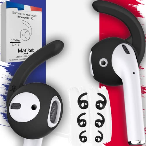 Crochets d'oreille AirPods 1 & 2, 3 Paires [S,M,L] Earhook Crochet Oreille Remplacable Silicone Souple Antidérapants, Anti-Perte Parfait Sport Earpods, Couleur Noire, Confort de Haute Performance Cover