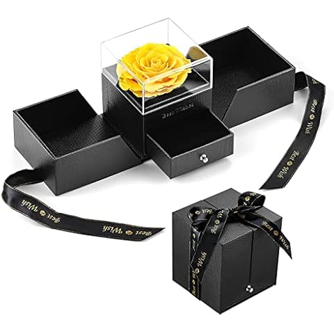 E-MANIS Schönheit und das Biest Rose Handgemachte konservierte Rose Schmuck Geschenkbox Nie verwelkte Rosen Ewige Blume für Liebhaber Geschenk für Sie AmValentinstag Muttertag Weihnachtstag Gelb Cover