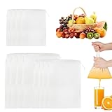 ZORVYN 12 piezas Leche Nuez Reutilizables y Lavables Nailon con Cordón, Malla Fina para Cocción, Colador de Tela y Cuajo (3 tamaños), Cheese Cloth Algodón, Estameña Zumo de Frutas, Café, Verduras