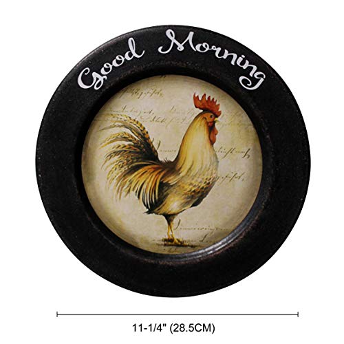 CVHOMEDECO. Rooster Decorative Plate Country Distressed Round Display Wooden Plate Home Décor Art, 11-1/4 Inch