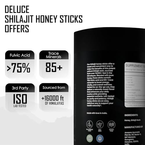 Image of Deluce Shilajit Energy Sips | With 100% Pure Shilajit /Shilajeet | 600 mg Shilajit /Stick | Boosts Energy & Stamina | 30 Sachets | Honey Flavour (30 N) (30N CLASSIC HONEY STICKS)