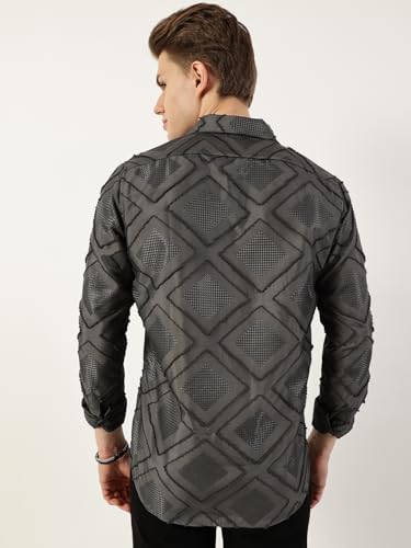Image of Thomas Scott Men's | Self Design | Full Sleeve | Slim Fit | Polyester | Spread Collar | Casual Shirt
