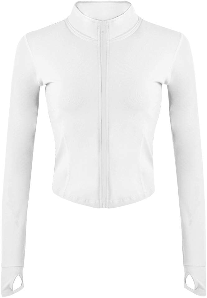 Women's Workout Jacket Lightweight Zip Up Athletic Cropped Running Jacket