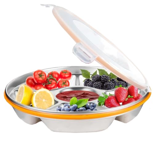 Giwnhvx Bandeja de servir dividida con tapa, bandeja de verduras reutilizable con tapa y bandeja para aperitivos, 6 compartimentos, 25,4 cm, 170 g