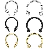 SERYNOW Long Spike Nose Septum Rings Surgical Steel Horseshoe Hoop Septum Rings Lip Labret Ring Tragus Ear Daith Piercing Rings