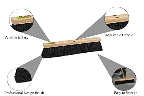 Image of Black Indoor Push Broom Head - Heavy Duty Hardwood Block - Polypropylene Bristles - Deck Scrub Brush - Two Threaded Handle Holes for Better Assist (36 inch)