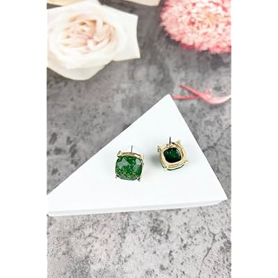 Sparkly Color Glass Post Earrings - Cushion Cut Solid, Square Lever, Round, Semi Precious Glitters Epoxy, For Women