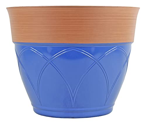 Garden Elements Colored Rim Large Plastic Planter, Blue, 15" #TOP5