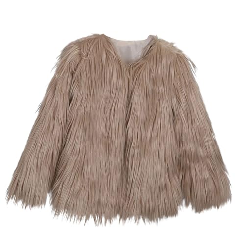 Girls Faux Fur Coat V-neck Fluffy Fleece Pullover Coat Winter Thick Warm Fashion Outfits Outwear Casual Soft Outwear