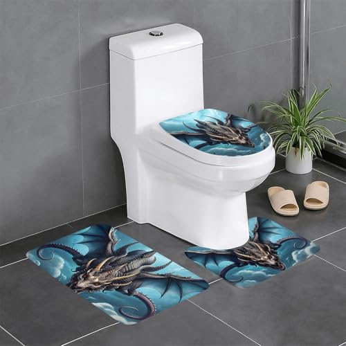 Lot de 3 tapis de salle de bain dragon avec contour et rectangle - 2