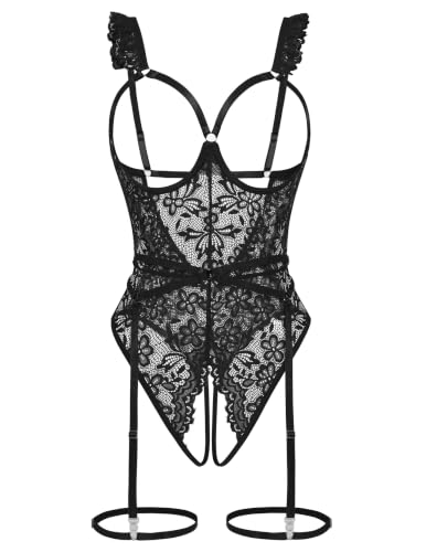 Avidlove Women's Deep V Teddy Lingerie Sexy Lace Bodysuit with Garter Belt | Con...
