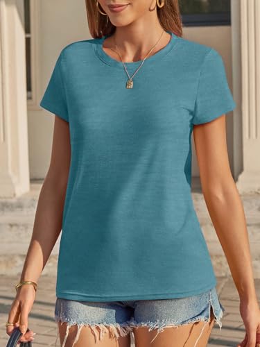Image of UNCLECAT Womens Short Sleeve Tops Summer Basic T Shirts Crewneck Causal Tee | Solid Color, Trendy Fashion Clothes, Casual Basic Tee