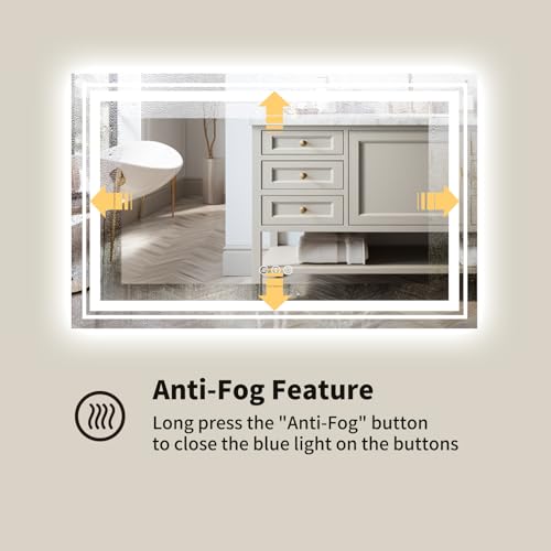 Image of WTTY LED Bathroom Mirror 40 inchx30 inch with Back and Front Light,Modern LED Mirror for Bathroom,Stepless Dimmable Lighted Bathroom Vanity Mirror with Anti-Fog,Memory Function,Shatter-Proof