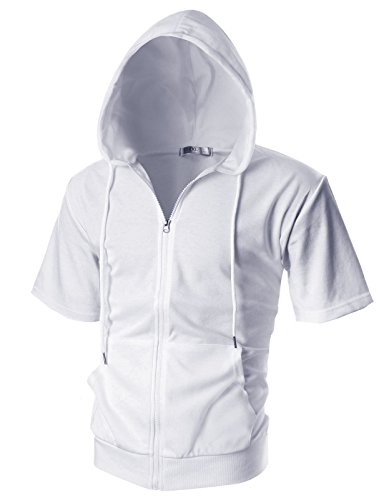 Ohoo Mens Slim Fit Zip up Hoodie Cotton Blend Soft Fabric Short Sleeve Lightweight Comfy Basic Jacket with Kanga Pocket product thumbnail 17