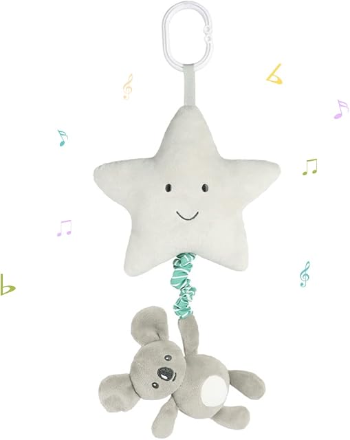 Blublu Park Baby Hanging Musical Toy with Music Box, Baby Lullaby Pull Musical Sensory Toys for Babies Boys and Girls, Clip On Baby Pram Pushchair Cribs Strollers Car Seats Toys, Star