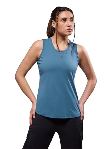 Image of TECHNOSPORT Women Solid Slim Fit Round Neck Tank Top with Cotflex for Gym, Sports and Regular Use