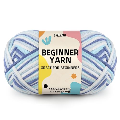 Image of 120g Blue Yarn for Crocheting and Knitting; Rainbow Yarn for Beginners with Easy-to-See Stitches;Worsted-Weight Medium #4 for Beginners Crochet Kit Making
