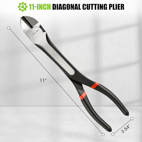 Image of TOOLEAGUE 11 inch Diagonal Cutting Nose Plier, Non-Slip Grip, Straight Extra Long Diagonal Wire Cutters for Electrical, Home Repairing,Jewelry Making and Mechanics