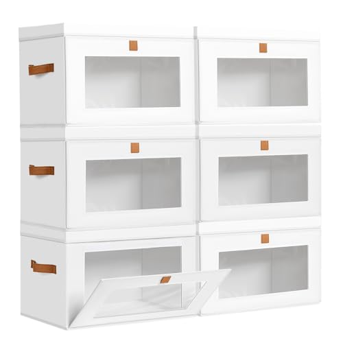 Image of DIMJ Storage Bins with Lids - 6 Pack Large Fabric Closet Organizer with Window & Handles, Collapsible Decorative Storage Boxes for Shelves Under Bed, Books Clothes Blankets Sweaters Organization