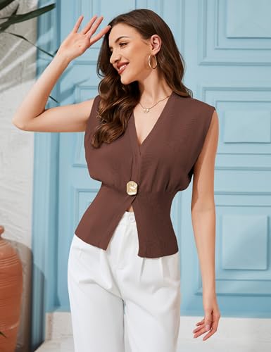 Image of AMEBELLE Womens Vest Tops V Neck Sleeveless Sweater Casual Work Tops | Womens Business Casual Tops Sweater Vest Pullover for Work Office V Neck Knit Blouses with Gold Metal Button Accent