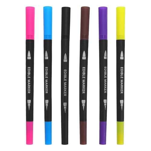 DIYEAH Lot de 6 feutres alimentaires Feutres alimentaires à double pointe - 6 couleurs, pointe fine de 0,4 mm, pour la décoration de biscuits, gâteaux,...