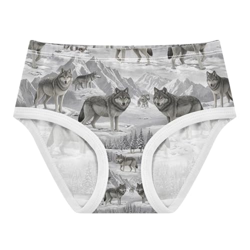 Toddler Girl Briefs, Wolves Snowy Mountains Cotton Underwear for Girls, 2–8 Years