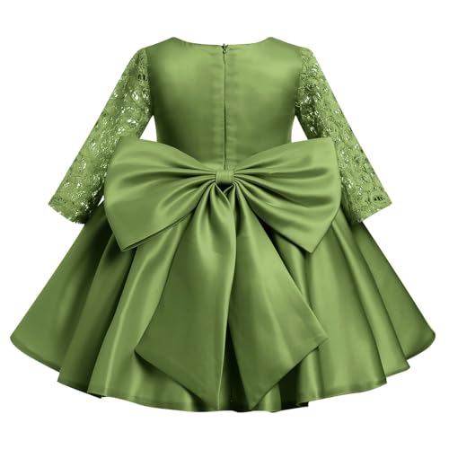 Image of IDOPIP Flower Girl Satin Bowknot Lace Tutu Dress for Kids Baby Princess First Communion Wedding Birthday Party Pageant Gowns