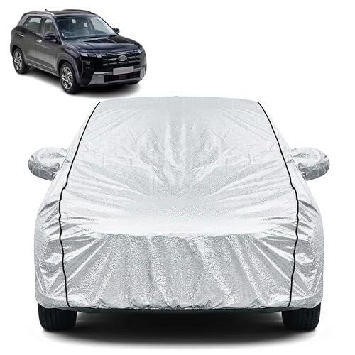 Image of Waterproof Car Cover for Hyundai Creta | Dustproof, UV Resistant & Scratch Protection | Soft Cotton Lining | Triple Stitched | Mirror Pockets & Elastic Fit | Silver